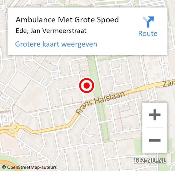 Locatie op kaart van de 112 melding: Ambulance Met Grote Spoed Naar Ede, Jan Vermeerstraat op 16 december 2021 23:09