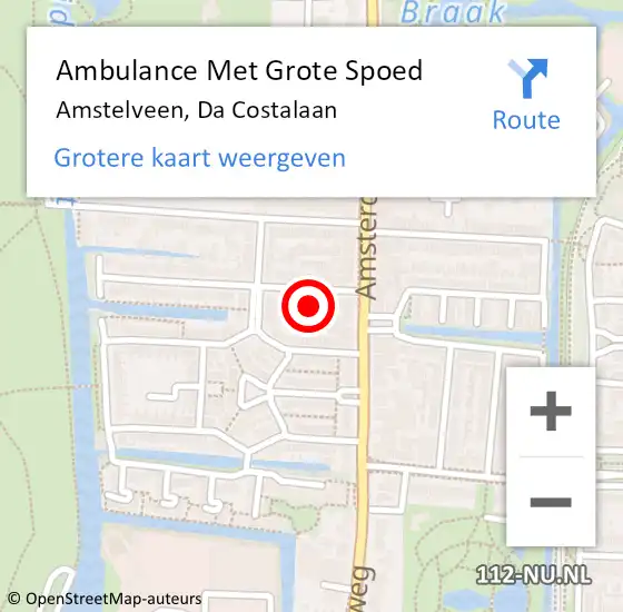 Locatie op kaart van de 112 melding: Ambulance Met Grote Spoed Naar Amstelveen, Da Costalaan op 17 december 2021 00:18