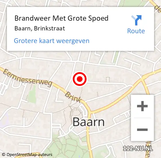 Locatie op kaart van de 112 melding: Brandweer Met Grote Spoed Naar Baarn, Brinkstraat op 17 december 2021 01:15