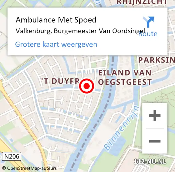 Locatie op kaart van de 112 melding: Ambulance Met Spoed Naar Valkenburg, Burgemeester Van Oordsingel op 17 december 2021 01:47