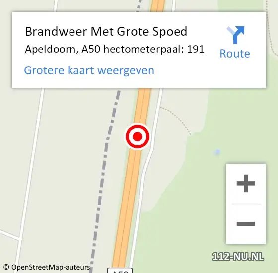 Locatie op kaart van de 112 melding: Brandweer Met Grote Spoed Naar Apeldoorn, A50 hectometerpaal: 191 op 17 december 2021 01:57