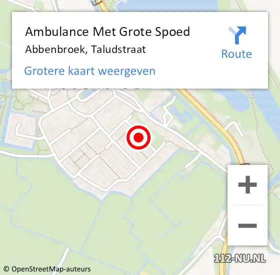 Locatie op kaart van de 112 melding: Ambulance Met Grote Spoed Naar Abbenbroek, Taludstraat op 17 december 2021 02:06