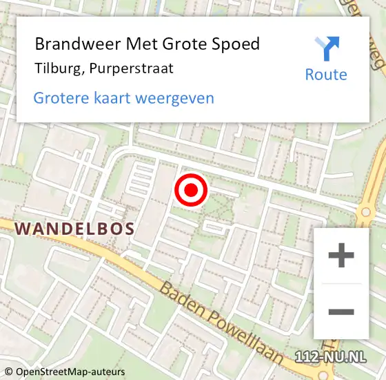 Locatie op kaart van de 112 melding: Brandweer Met Grote Spoed Naar Tilburg, Purperstraat op 17 december 2021 03:51
