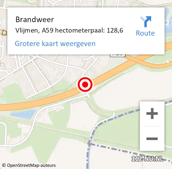 Locatie op kaart van de 112 melding: Brandweer Vlijmen, A59 hectometerpaal: 127,1 op 2 juli 2014 14:52