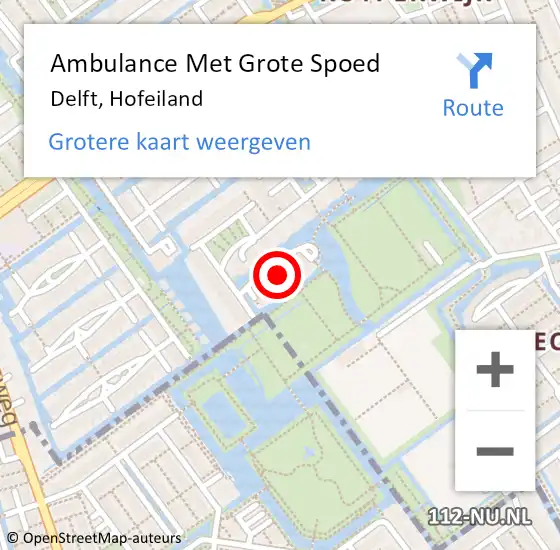 Locatie op kaart van de 112 melding: Ambulance Met Grote Spoed Naar Delft, Hofeiland op 17 december 2021 05:06