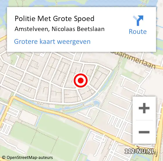 Locatie op kaart van de 112 melding: Politie Met Grote Spoed Naar Amstelveen, Nicolaas Beetslaan op 17 december 2021 06:01