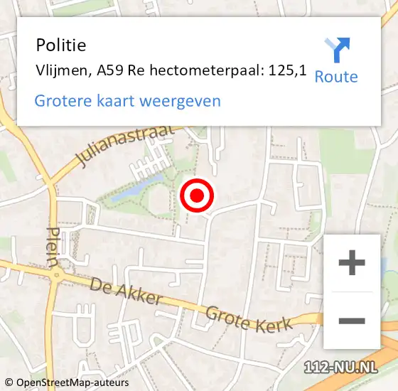 Locatie op kaart van de 112 melding: Politie Vlijmen, A59 Li hectometerpaal: 127,1 op 2 juli 2014 14:55