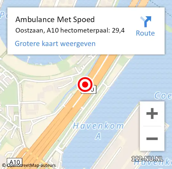 Locatie op kaart van de 112 melding: Ambulance Met Spoed Naar Amsterdam, A10 hectometerpaal: 29,4 op 17 december 2021 07:35