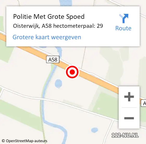 Locatie op kaart van de 112 melding: Politie Met Grote Spoed Naar Oisterwijk, A58 hectometerpaal: 29 op 17 december 2021 07:54