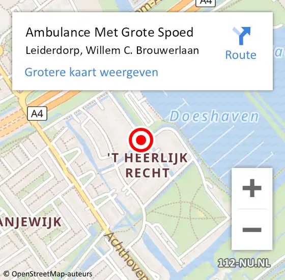 Locatie op kaart van de 112 melding: Ambulance Met Grote Spoed Naar Leiderdorp, Willem C. Brouwerlaan op 17 december 2021 08:15