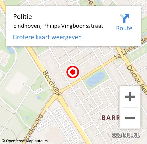 Locatie op kaart van de 112 melding: Politie Eindhoven, Philips Vingboonsstraat op 17 december 2021 08:23