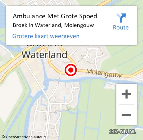 Locatie op kaart van de 112 melding: Ambulance Met Grote Spoed Naar Broek in Waterland, Molengouw op 17 december 2021 08:28