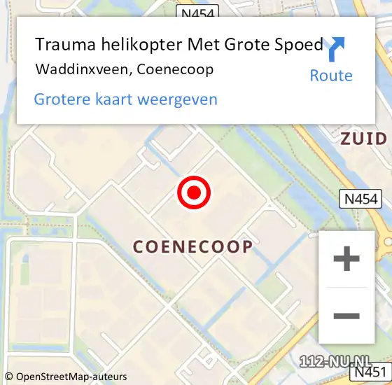 Locatie op kaart van de 112 melding: Trauma helikopter Met Grote Spoed Naar Waddinxveen, Coenecoop op 17 december 2021 08:43