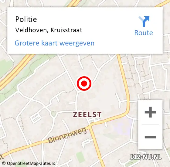 Locatie op kaart van de 112 melding: Politie Veldhoven, Kruisstraat op 17 december 2021 09:13