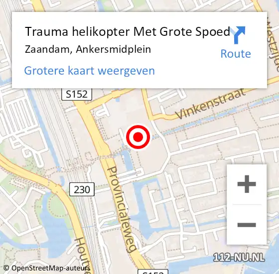 Locatie op kaart van de 112 melding: Trauma helikopter Met Grote Spoed Naar Zaandam, Ankersmidplein op 17 december 2021 09:32