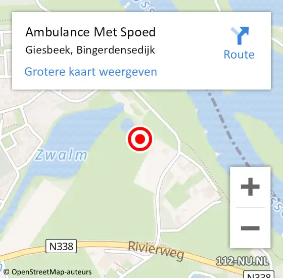 Locatie op kaart van de 112 melding: Ambulance Met Spoed Naar Giesbeek, Bingerdensedijk op 17 december 2021 09:41