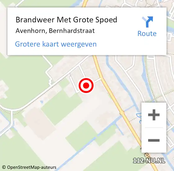 Locatie op kaart van de 112 melding: Brandweer Met Grote Spoed Naar Avenhorn, Bernhardstraat op 17 december 2021 10:08