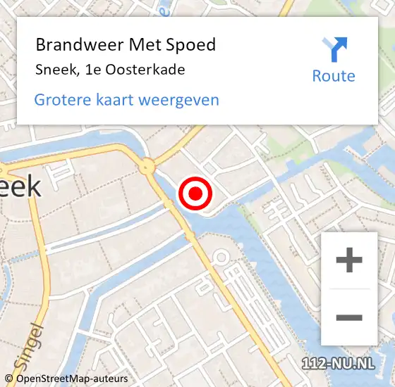 Locatie op kaart van de 112 melding: Brandweer Met Spoed Naar Sneek, 1e Oosterkade op 17 december 2021 10:30