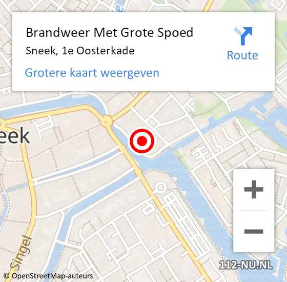 Locatie op kaart van de 112 melding: Brandweer Met Grote Spoed Naar Sneek, 1e Oosterkade op 17 december 2021 10:34