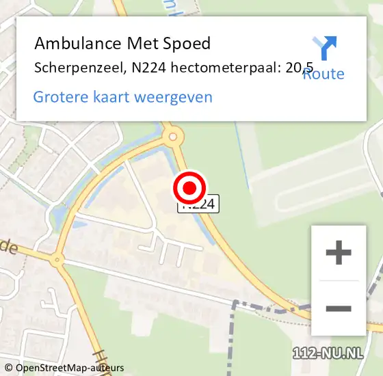 Locatie op kaart van de 112 melding: Ambulance Met Spoed Naar Scherpenzeel, N224 hectometerpaal: 20,5 op 17 december 2021 10:55