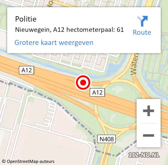 Locatie op kaart van de 112 melding: Politie Nieuwegein, A12 hectometerpaal: 61 op 17 december 2021 10:57