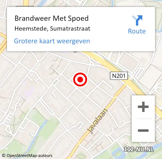 Locatie op kaart van de 112 melding: Brandweer Met Spoed Naar Heemstede, Sumatrastraat op 17 december 2021 11:42