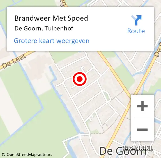 Locatie op kaart van de 112 melding: Brandweer Met Spoed Naar De Goorn, Tulpenhof op 17 december 2021 12:05