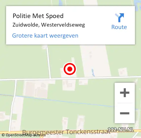 Locatie op kaart van de 112 melding: Politie Met Spoed Naar Zuidwolde, Westerveldseweg op 17 december 2021 12:24