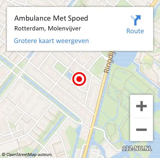 Locatie op kaart van de 112 melding: Ambulance Met Spoed Naar Rotterdam, Molenvijver op 17 december 2021 12:49