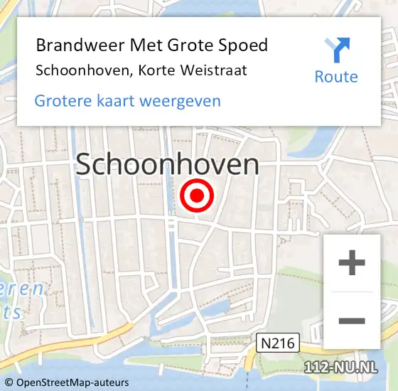 Locatie op kaart van de 112 melding: Brandweer Met Grote Spoed Naar Schoonhoven, Korte Weistraat op 17 december 2021 12:57