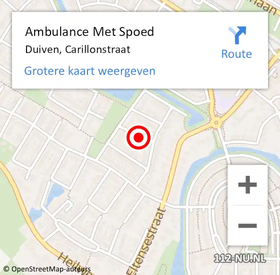 Locatie op kaart van de 112 melding: Ambulance Met Spoed Naar Duiven, Carillonstraat op 17 december 2021 13:32