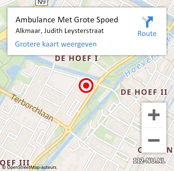 Locatie op kaart van de 112 melding: Ambulance Met Grote Spoed Naar Alkmaar, Judith Leysterstraat op 17 december 2021 13:35