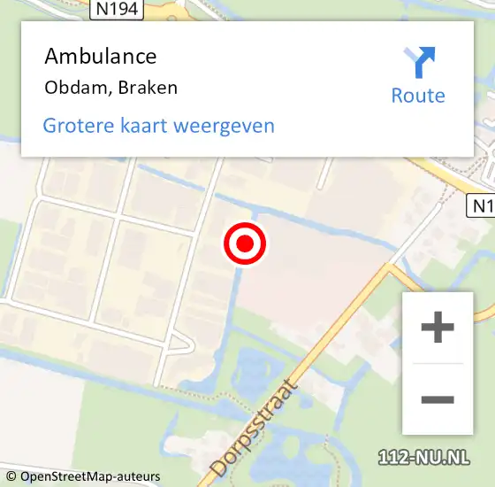 Locatie op kaart van de 112 melding: Ambulance Obdam, Braken op 17 december 2021 13:36