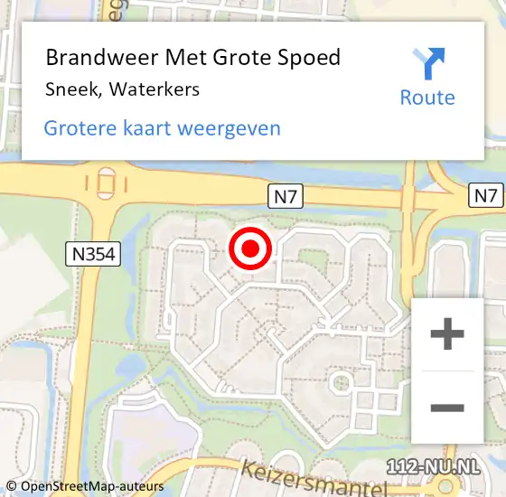 Locatie op kaart van de 112 melding: Brandweer Met Grote Spoed Naar Sneek, Waterkers op 17 december 2021 13:38