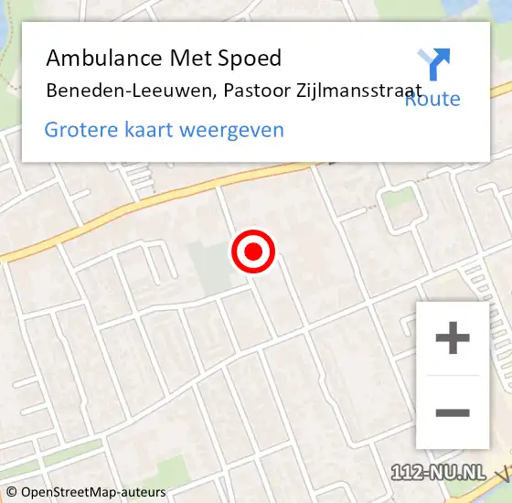 Locatie op kaart van de 112 melding: Ambulance Met Spoed Naar Beneden-Leeuwen, Pastoor Zijlmansstraat op 17 december 2021 13:45