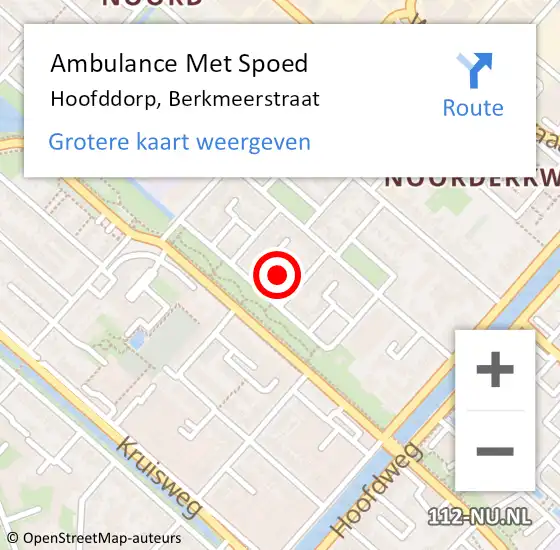 Locatie op kaart van de 112 melding: Ambulance Met Spoed Naar Hoofddorp, Berkmeerstraat op 17 december 2021 13:51