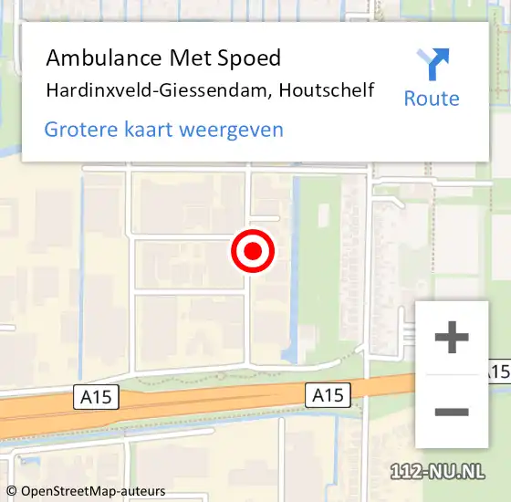 Locatie op kaart van de 112 melding: Ambulance Met Spoed Naar Hardinxveld-Giessendam, Houtschelf op 17 december 2021 14:06
