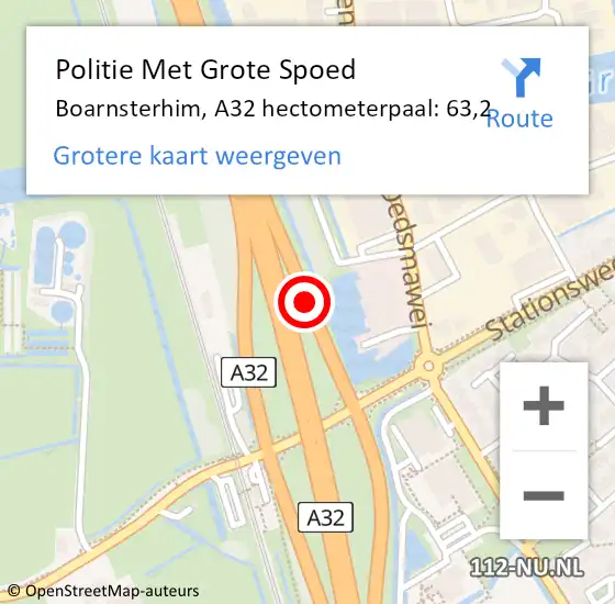 Locatie op kaart van de 112 melding: Politie Met Grote Spoed Naar Boarnsterhim, A32 hectometerpaal: 63,2 op 17 december 2021 14:38