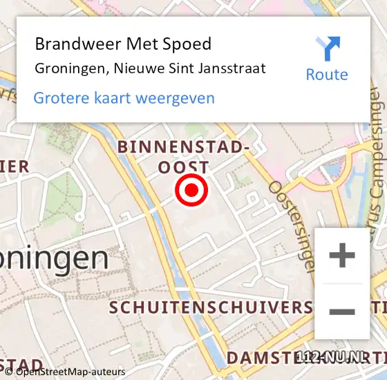 Locatie op kaart van de 112 melding: Brandweer Met Spoed Naar Groningen, Nieuwe Sint Jansstraat op 17 december 2021 14:41