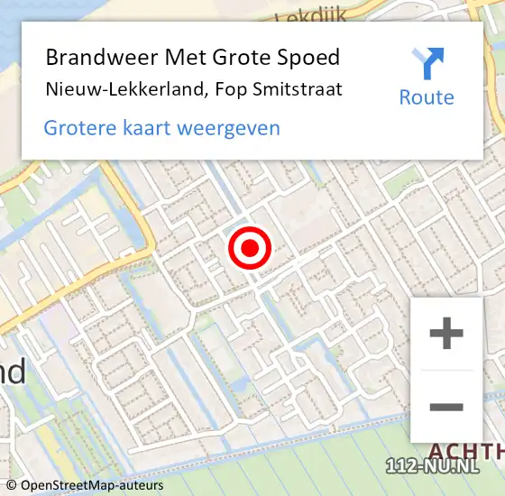 Locatie op kaart van de 112 melding: Brandweer Met Grote Spoed Naar Nieuw-Lekkerland, Fop Smitstraat op 17 december 2021 14:49