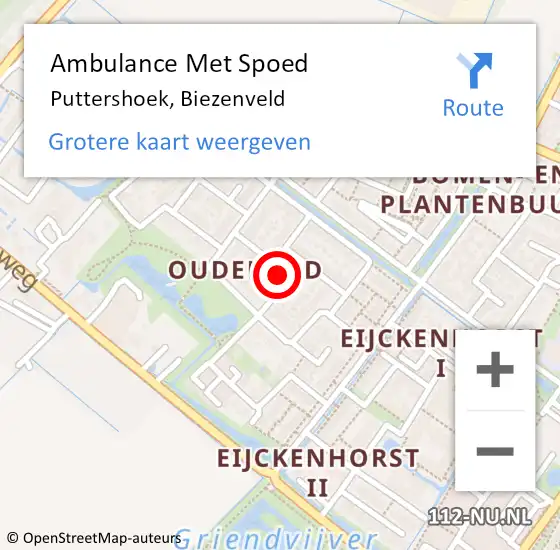 Locatie op kaart van de 112 melding: Ambulance Met Spoed Naar Puttershoek, Biezenveld op 17 december 2021 14:58