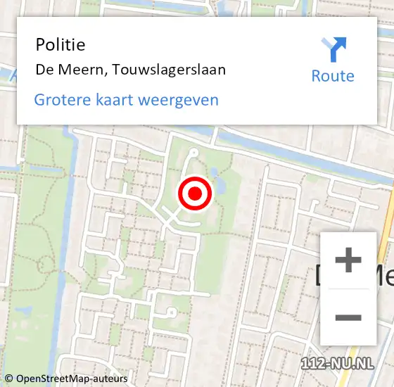 Locatie op kaart van de 112 melding: Politie De Meern, Touwslagerslaan op 17 december 2021 15:21