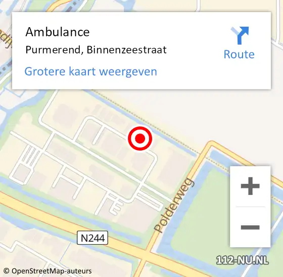 Locatie op kaart van de 112 melding: Ambulance Purmerend, Binnenzeestraat op 17 december 2021 15:24