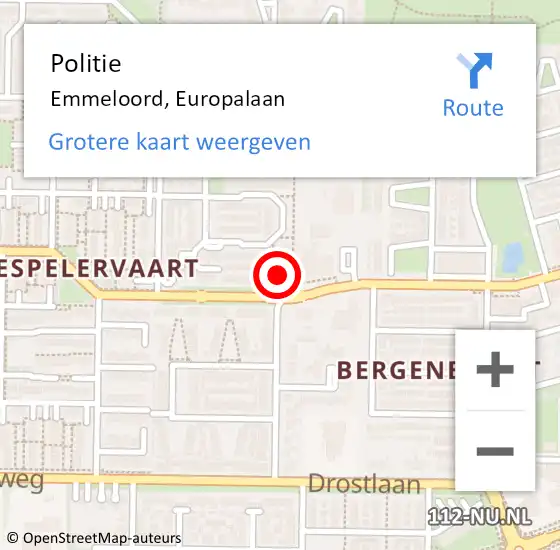 Locatie op kaart van de 112 melding: Politie Emmeloord, Europalaan op 17 december 2021 15:36