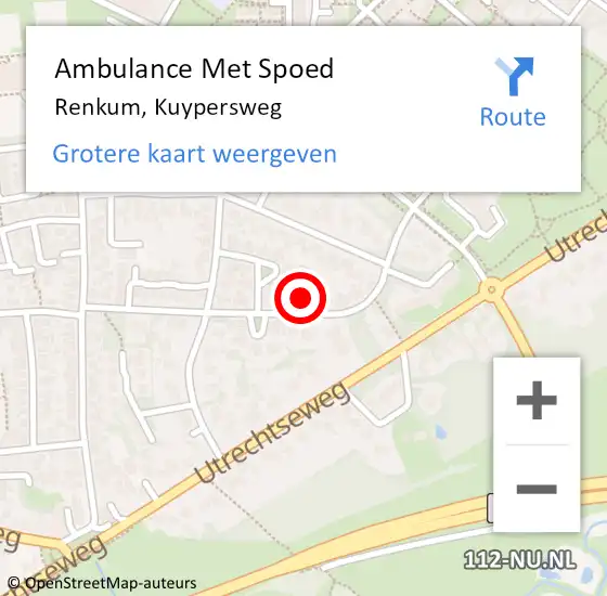 Locatie op kaart van de 112 melding: Ambulance Met Spoed Naar Renkum, Kuypersweg op 17 december 2021 15:44