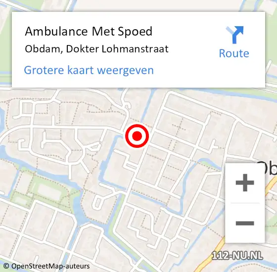 Locatie op kaart van de 112 melding: Ambulance Met Spoed Naar Obdam, Dokter Lohmanstraat op 17 december 2021 15:51