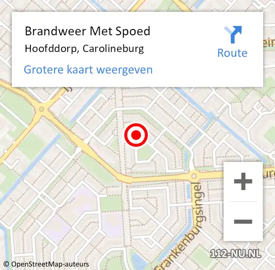 Locatie op kaart van de 112 melding: Brandweer Met Spoed Naar Hoofddorp, Carolineburg op 17 december 2021 16:08