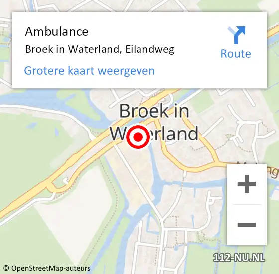 Locatie op kaart van de 112 melding: Ambulance Broek in Waterland, Eilandweg op 17 december 2021 16:12