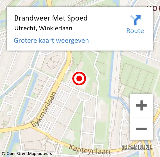 Locatie op kaart van de 112 melding: Brandweer Met Spoed Naar Utrecht, Winklerlaan op 17 december 2021 16:19