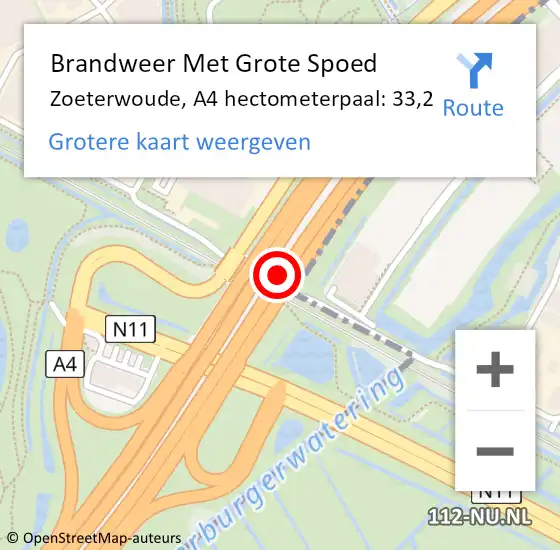 Locatie op kaart van de 112 melding: Brandweer Met Grote Spoed Naar Zoeterwoude, A4 hectometerpaal: 33,2 op 17 december 2021 16:31